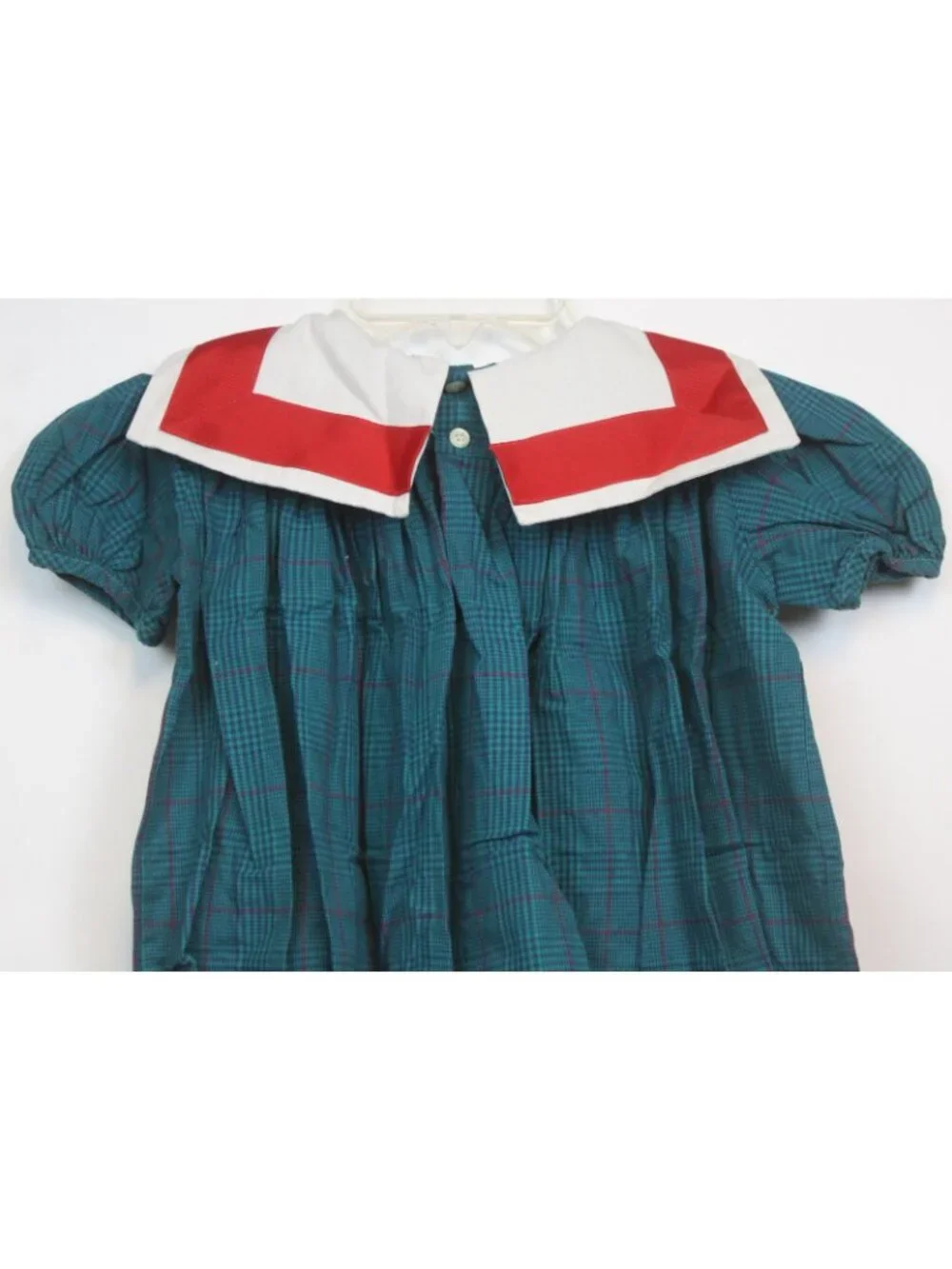 Vtg 90s Mondays Child Green Teal Dress Bib Collar sz 3T Plaid Paper Tag